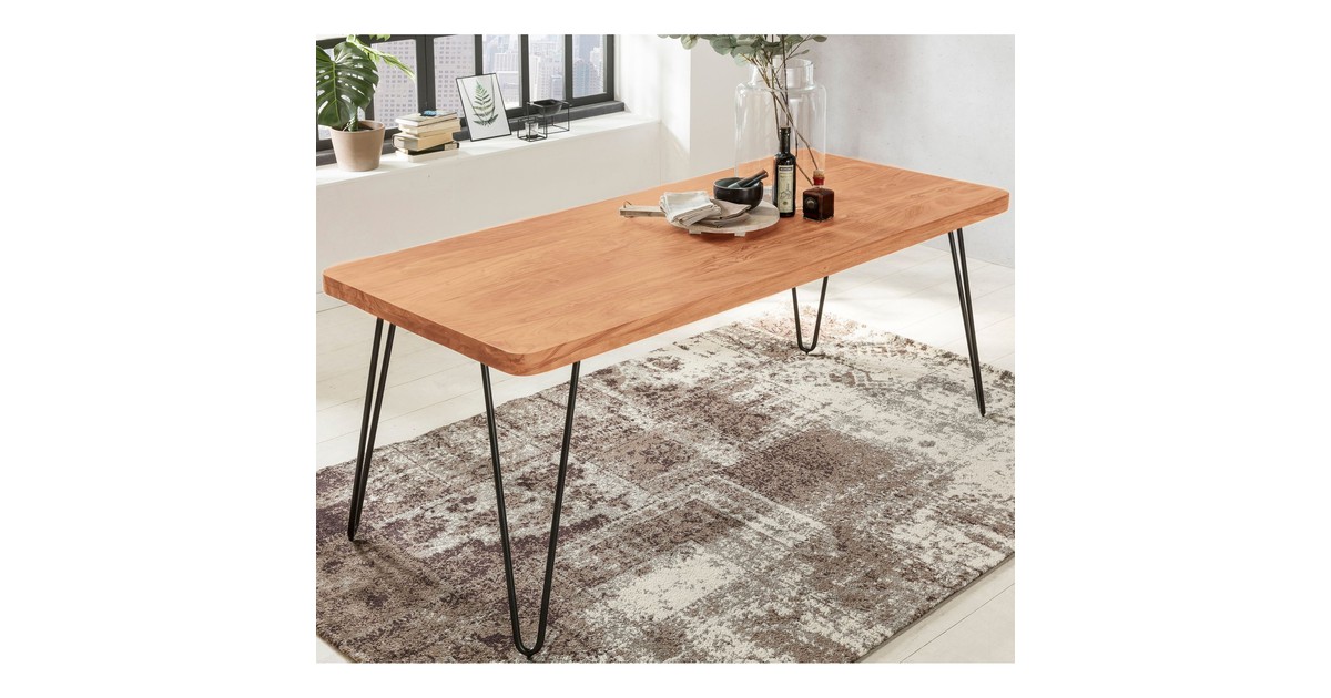 Nancy's Towner Eettafel - Eetkamertafel - Massief Hout - Acacia - 180/200 x 80 cm - Keukentafel - Metaal - Bruin - Zwart