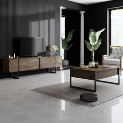 Meubelset Walnoot Luxe - Salontafel + TV Meubel - Zwart Frame