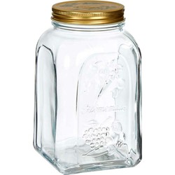 Pasabahce Voorraadpot/bewaarpot Square - glas - 1,5L - transparant/goud - D10 x H19 cm - voedsel bewaren - Voorraadpot