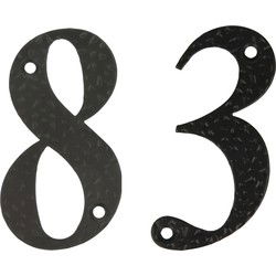 AMIG Huisnummer 83 - massief gesmeed staal - 10cm - incl. bijpassende schroeven - zwart - Huisnummers