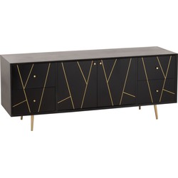 J-line - Dressoir Lijnen 4 Lades 2 Deuren Hout/metaal Zwart/goud - 150x45x60cm