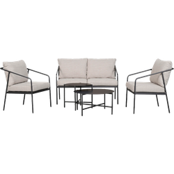 Nikki tuin loungeset zwart 5 delig - tweezitsbank, stoelen en salontafels - met grijze zitkussens