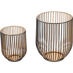 Candle holder - Metal - Black/Gold - S2 -13x13x16cm|9x9x11cm