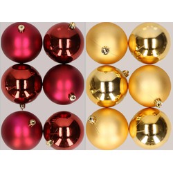 12x stuks kunststof kerstballen mix van donkerrood en goud 8 cm - Kerstbal