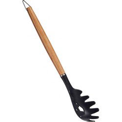 Arte R Kook/keuken gerei - spaghetti opschep lepel - zwart/bruin - kunststof/hout - 32 cm - Soeplepels