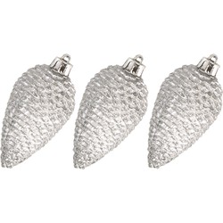 6x stuks kunststof dennenappels kerstballen 8 cm zilver glitter - Kersthangers