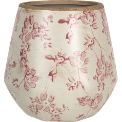 Clayre & Eef Bloempot  Ø 13x14 cm Beige Roze Keramiek Rond Bloemen Bloempot binnen