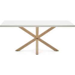 Kave Home - Argo tafel afgewerkt in wit melamine en stalen poten met houteffect 200 x 100 cm