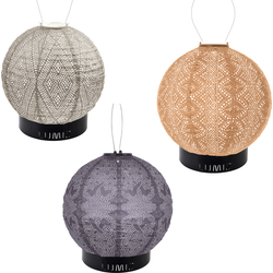 Lumiz Solar Buitenlampionnen Camps Bay Set - Rond Lampionnen - inclusief 3 metalen large ringen - Licht Taupe - Paars - Abrikoos