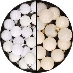 34x stuks kunststof kerstballen wit en wol wit 3 cm - Kerstbal