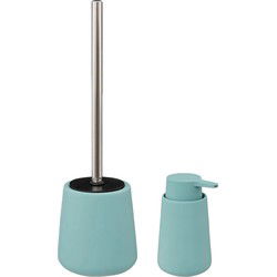 5Five Badkamer accessoires set - ijsblauw - zeeppompje en wc-borstel - Badkameraccessoireset