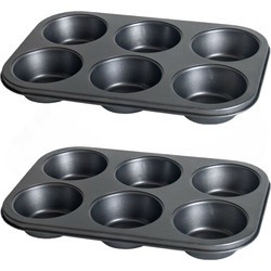 2x stuks muffins en cupcakes bakken bakvorm/bakblik 31 x 21 cm - voor 6x stuks - Muffinvormen / cupcakevormen