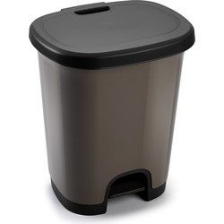 Kunststof afvalemmers/vuilnisemmers taupe bruin/zwart van 27 liter met pedaal - Pedaalemmers