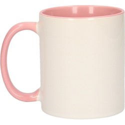 Koffiemok / thee beker - 2x - 300 ml - Wit/roze - keramiek - Bekers