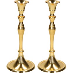 Set van 2x stuks luxe kaarsenhouder/kandelaar klassiek goud metaal 10 x 10 x 24 cm - kaars kandelaars