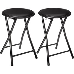 5five Bijzet krukje/stoel - 2x - Opvouwbaar - zwart/zwart - 46 cm - Bijzettafels