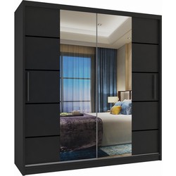 Kledingkast zwart 158 cm breed met spiegel en 2 lades 
