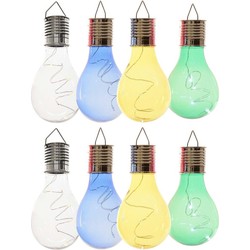 8x Buitenlampen/tuinlampen lampbolletjes/peertjes 14 cm transparant/blauw/groen/geel - Buitenverlichting