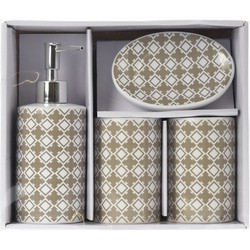 Badkamer accessoireset 4-delig taupe/wit - Badkameraccessoireset