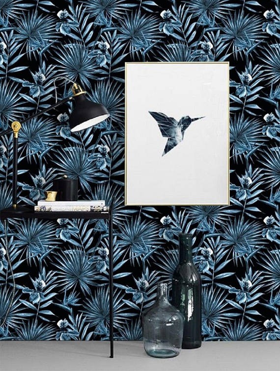 Zelfklevend behang Jungle blauw zwart 122zx244 cm - 