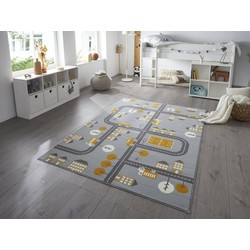 Kindervloerkleed - Adventures Stad Design Grijs/Geel