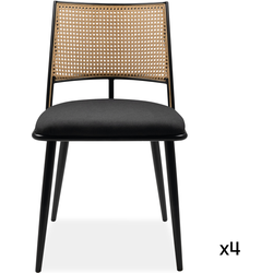 Set van 4 stoelen met natuurlijke vlechtwerk en zwart metalen frame L47 cm - SCHILLER