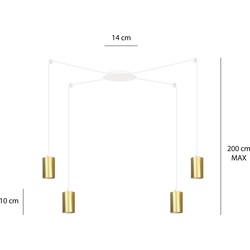 Turku medium witte spider hanglamp met 4 gouden kokers metaal GU10