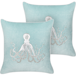 LAMINARIA - Sierkussen set van 2 - Lichtblauw - 45 x 45 cm - Fluweel
