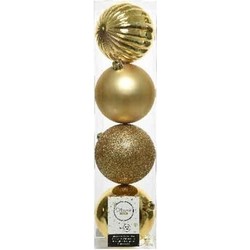 4x Kunststof kerstballen mix licht goud 10 cm kerstboom versiering - Kerstbal