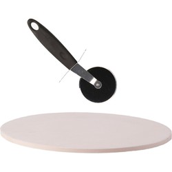 BBQ/oven pizzasteen rond keramiek 30 cm met en pizza snijder 19 cm - Pizzaplaten