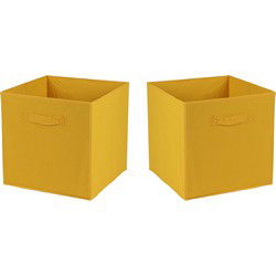 Urban Living Opbergmand/kastmand Square Box - 2x - karton/kunststof - 29 liter - oker geel - 31 x 31 x 31 cm - Opbergmanden
