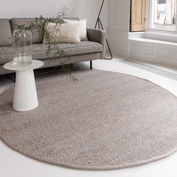 Rond Wollen Vloerkleed Grijs/Beige Vik Grijs,Beige - Rond 240 Ø - (XXL)