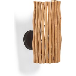 Kave Home - Crescencia wandlamp in natuurlijke houtafwerking met verouderde look