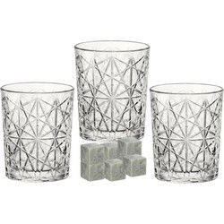 Bormioli Rocco whiskyglazen - set 6x stuks 390 ml - 9x whisky ijsblokstenen - Whiskeyglazen