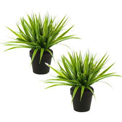 Gras struik kunstplant in kunststof pot - 2x - 33 cm - Nepplanten - Kunstplanten