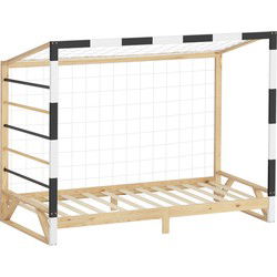 Kinderbed voetbaldoel 90x200 cm houten bed met lattenbodem klimladder & net jeugdbed van grenenhout ML design