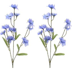 2x stuks kunstbloemen Korenbloem/centaurea cyanus takken paars 55 cm - Kunstbloemen