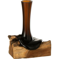 J-line - Vaas Op Voet Hoog Gamal Hout/gerecycleerd Glas Natuur/bruin Large - 25x20x29cm