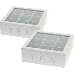 2x stuks houten theekist wit 9-vaks 23 cm - Theedozen
