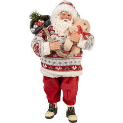 Clayre & Eef Kerstdecoratie Beeld Kerstman Rood Textiel