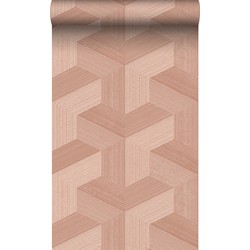 Origin Wallcoverings eco-texture vliesbehang grafisch 3D motief terracotta roze - 50 x 900 cm - 347950