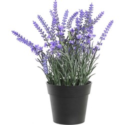 Items Lavendel bloemen kunstplant in bloempot - paarse bloemen - 15 x 27 cm - bloemstukje - Kunstplanten