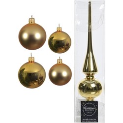 Glazen kerstballen pakket goud glans/mat 38x stuks 4 en 6 cm met piek glans - Kerstbal