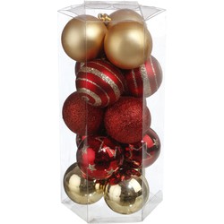 15x stuks kerstballen mix goud/rood gedecoreerd kunststof 5 cm - Kerstbal