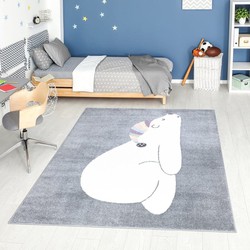 Playful Pals Kids Kinderkamer Grijs vloerkleed - Ijsbeer - 160 X 230 CM