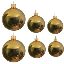 Glazen kerstballen pakket goud glans 16x stuks diverse maten - Kerstbal