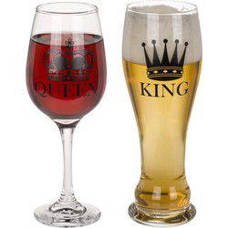 Wijnglas en bierglas - King and Queen - 23cm - 430 en 600 ml - Wijnglazen