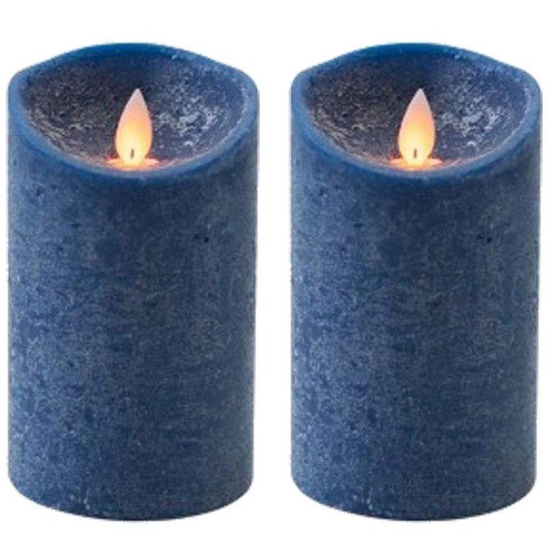 2x LED kaars/stompkaars donkerblauw met dansvlam 12,5 cm - LED kaarsen - 