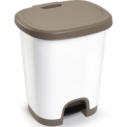 Afvalemmer/vuilnisemmer/pedaalemmer 27 liter in het wit/taupe met deksel en pedaal - Pedaalemmers