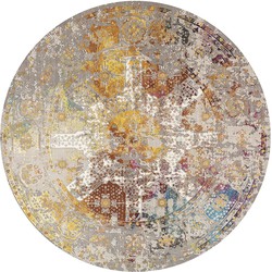 Tapijtenloods Picasso Feraghan Vintage Rond Vloerkleed Multi / Beige Laagpolig- 133 CM ROND